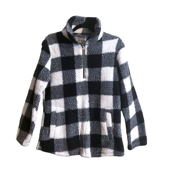 Victory Outfitters Size M 1/4 Zip Black White Buffalo Plaid Fleece Pullover Top - Picture 12 of 12